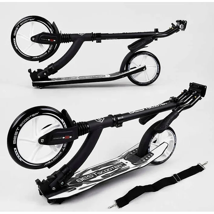 Самокат двухколесный Best Scooter 75343 (4) колеса PU - переднее 23 см, заднее - 20 см, 1 амортизатор, широкий руль, зажим руля, в коробке