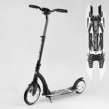 Самокат двухколесный Best Scooter 75343 (4) колеса PU - переднее 23 см, заднее - 20 см, 1 амортизатор, широкий руль, зажим руля, в коробке