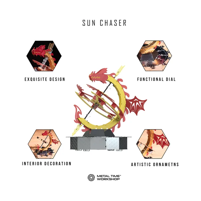 Коллекционная модель-конструктор Metal Time Sun Chaser Dragon Stand Clock Солнечные часы (MT025)
