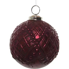 Стеклянный новогодний шар с тиснением, Shishi, темно-розовый, 10 см, арт. 55051