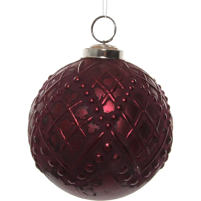 Стеклянный новогодний шар с тиснением, Shishi, темно-розовый, 10 см, арт. 55051