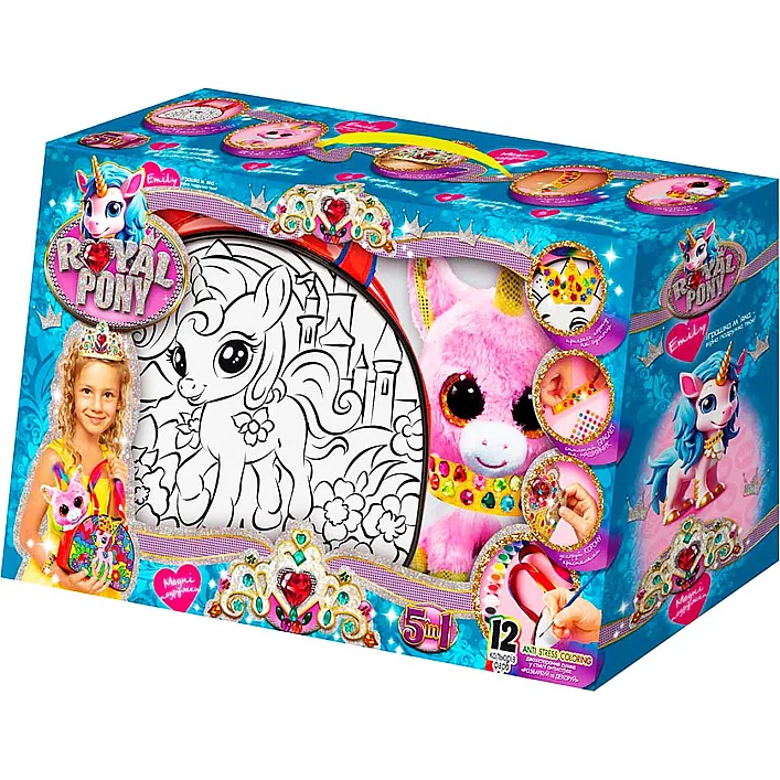 Креативное творчество "Royal Pony" RP-01-08U (2) "Danko Toys", сумка-раскраска, мягкая игрушка, аксессуары, акриловая краска, кисточка, в коробке