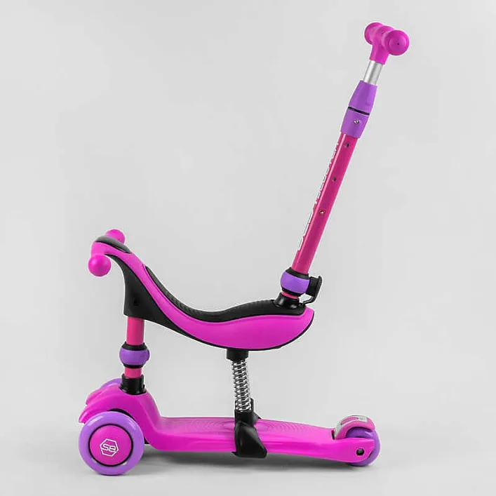 Самокат-велобег 3в1 трехколесный BS-26566 (4) Best Scooter, 3 колеса PU со светом, сидение, амортизаторы, родительская ручка