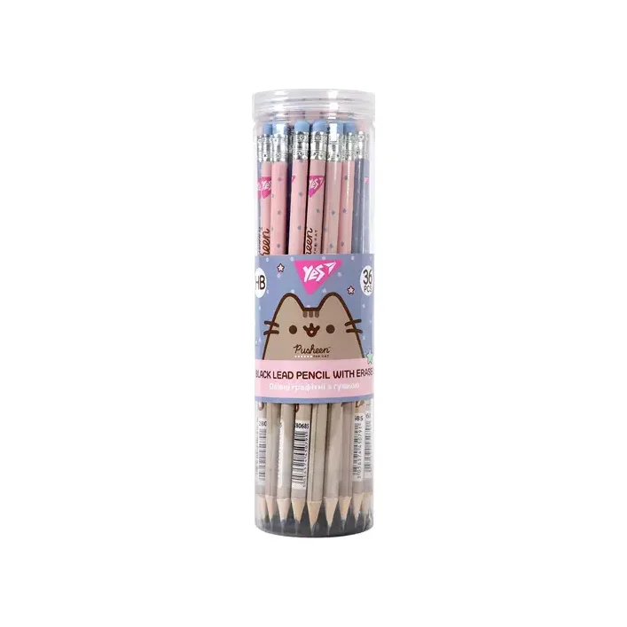 Карандаш Yes ч/гр круг. из ласт. в пл. тубе, 36шт/уп "Pusheen" 2 диз. микс 280685 (Кнц6324)