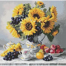 Алмазная мозаика "Подсолнухи с виноградом" 40x40см
