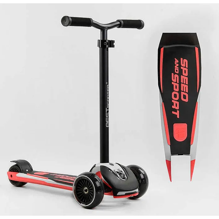Самокат трехколесный Best Scooter HW-00505 MAXI (6) съемный алюминиевый руль, передние колеса PU 120х45мм. заднее 80х50мм, со светом, в коробке