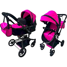 Тележка для куклы 2в1 CARRELLO FORTUNA 9695 HOT PINK с сумкой металл.кор.54,5*14,5*38,5см (Дев6274)