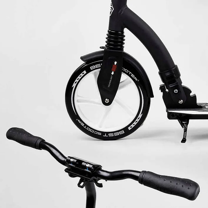 Самокат двухколесный Best Scooter 75343 (4) колеса PU - переднее 23 см, заднее - 20 см, 1 амортизатор, широкий руль, зажим руля, в коробке