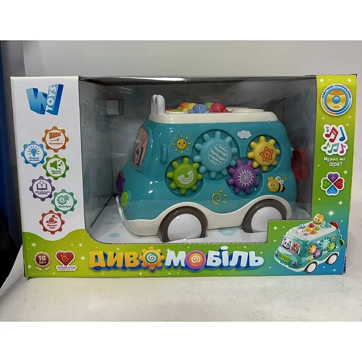 Диво-мобіль 16537 (24) "WToys", ОЗВУЧ. УКР. МОВОЮ, підсвічування, пісні, казки, спінер, шестерні, ксилофон, ноти, гра на швидкість реакції, в коробці