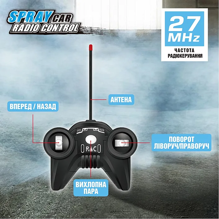 Автомобиль Spray Car на р/у – Sport (голубой, 1:24, свет, функция туман)