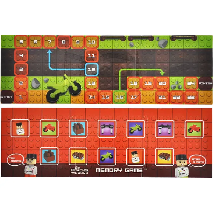Конструктор "Block&Steps: Мототрек" + ходилка и мемори игра 3в1, 40дет. QB300-103 qbee (Кон7633)