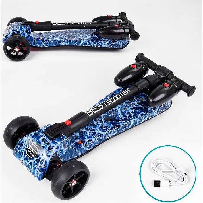 Самокат "Best Scooter" MAXI" 46189 з парогенератором (4) МУЗИКА, ДИМ, ТУРБІНИ, пластмасовий, колеса PU 120х40мм, складне алюмінієве кермо, в коробці