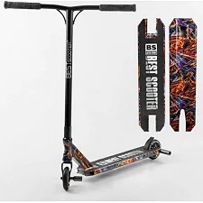 Самокат трюковый Best Scooter BS-77350 (4) HIC-система, ПЕГИ, алюминиевый диск и дека с ПРИНТОМ, колёса PU, d=110мм, ширина руля - 60 см, в коробке