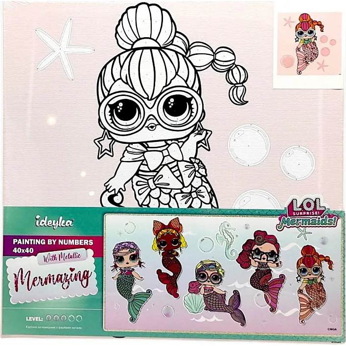 Набір для розпису по номерах для дітей "L.O.L. Surprise! Mermaids Neon QT" 40х40 см. KHO6264 (Нас5261)