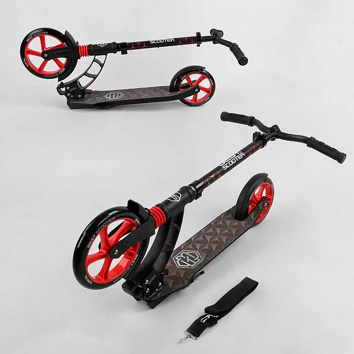 Самокат двухколесный "Best Scooter" 61711 (2) колеса PU, d переднего колеса - 230мм, d заднего колеса - 180мм, 1 амортизатор, в коробке