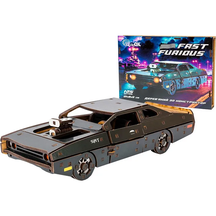Деревянный 3D конструктор "Fast Furous" Puz-62519 125 дет., черный цвет р. модели 21*8*5 см PuzzleOk (Дер2519)