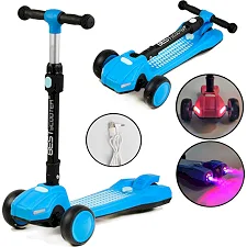 Самокат трехколесный "Best Scooter", свет, дым (голубой)