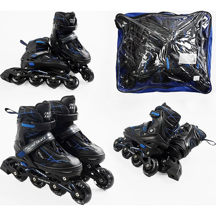 Ролики 91070-L /размер 39-43/ цвет – СИНИЙ (6) колеса PU, стелька 24-28 см, ПЕРЕДНЕЕ КОЛЕСО СВЕТ, d – 6.5 см, в сумке