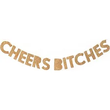 Гирлянда бумажная буквы "Cheers Bitches", розовое золото с глитером, в уп (1 шт) (Дер8976)