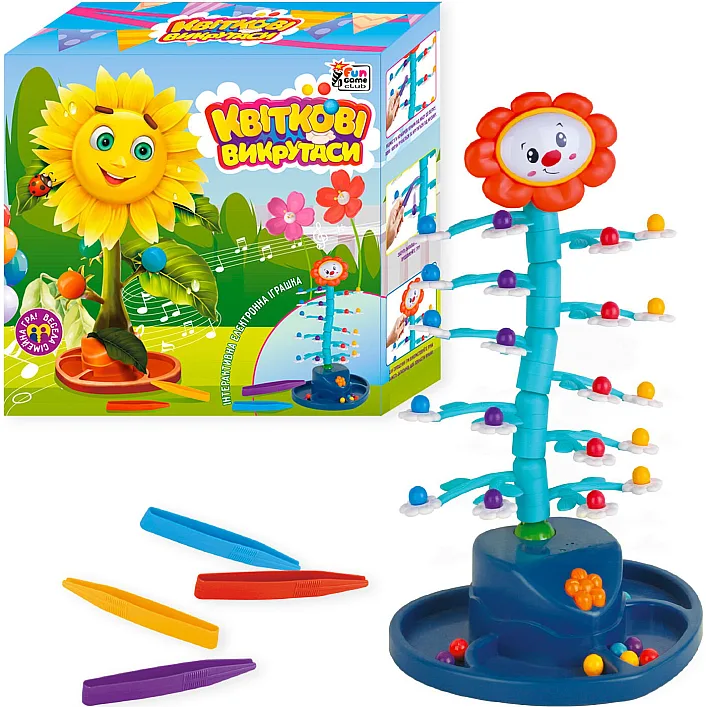 Настольная игра "Цветочные уловки" 70290 (12/2) "4FUN Game Club", звуки, мелодия, вращается, шарики, пинцеты, в коробке
