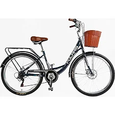 Велосипед городской Corso «Polaris» 26`` PS-12833 + КОРЗИНА (1) СИНЯЯ стальная рама 16.5``, Shimano 7 скоростей, корзина, багажник