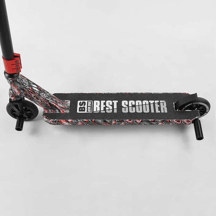 Самокат трюковый Best Scooter BS-77488 (4) HIC-система, ПЕГИ, алюминиевый диск и дека с ПРИНТОМ, колёса PU, d=110мм, ширина руля - 60 см, в коробке