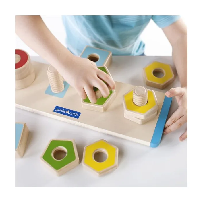Деревянная логическая пирамидка Guidecraft Manipulatives Фигуры на резьбе (G6901)