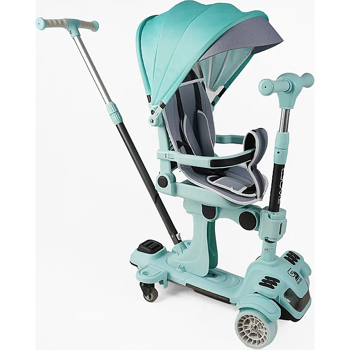 Самокат 5в1 "Skyper" BL-94617(4) колеса PU125х40 мм со светом, с капюшоном, поворотное сиденье, с ДОП, КОЛЕСАМИ, защитный бампер, в коробке