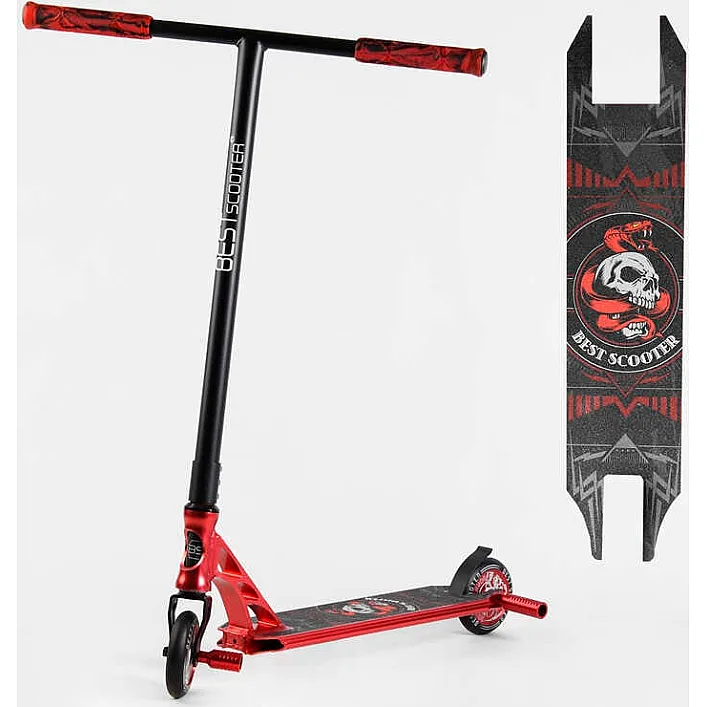 Самокат трюковый 46409 Best Scooter (4) HIC-система, ПЕГИ, алюминиевый диск и дека, АНОДИРОВАННАЯ ПОКРАСКА, колёса PU, d=110мм, ширина руля - 60 см