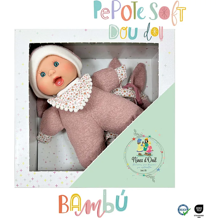Пупс, серия SOFT DOUDOU, в лиловой одежде в коробке, 26см, Nines d`Onil (04125)