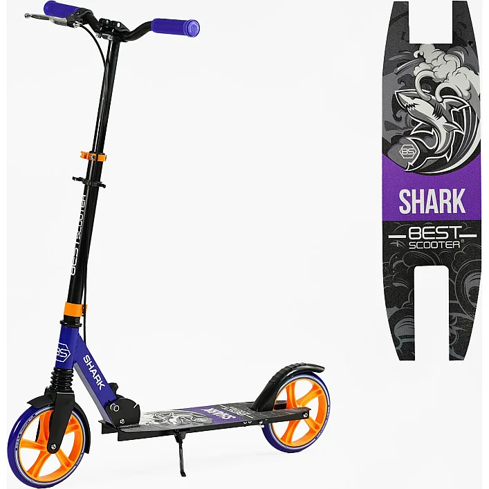 Самокат двухколесный "Best Scooter" SH-10042(4) "SHARK", с ручным тормозом, зажим руля, колеса PU - 20 см, 1 амортизатор, в коробке