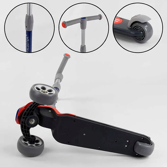Самокат трехколесный RS-9119 (6) Best Scooter, КРАСНЫЙ, складной алюминиевый руль, 3 колеса PU со светом, d=120*50мм