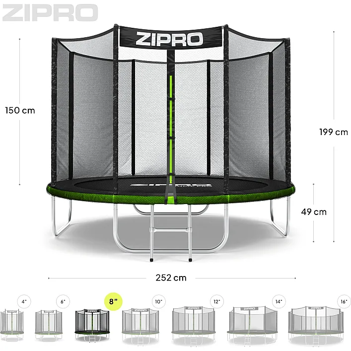 Батут Zipro Jump Pro з зовнішньою сіткою 8 футів 252 см чорно-зелений