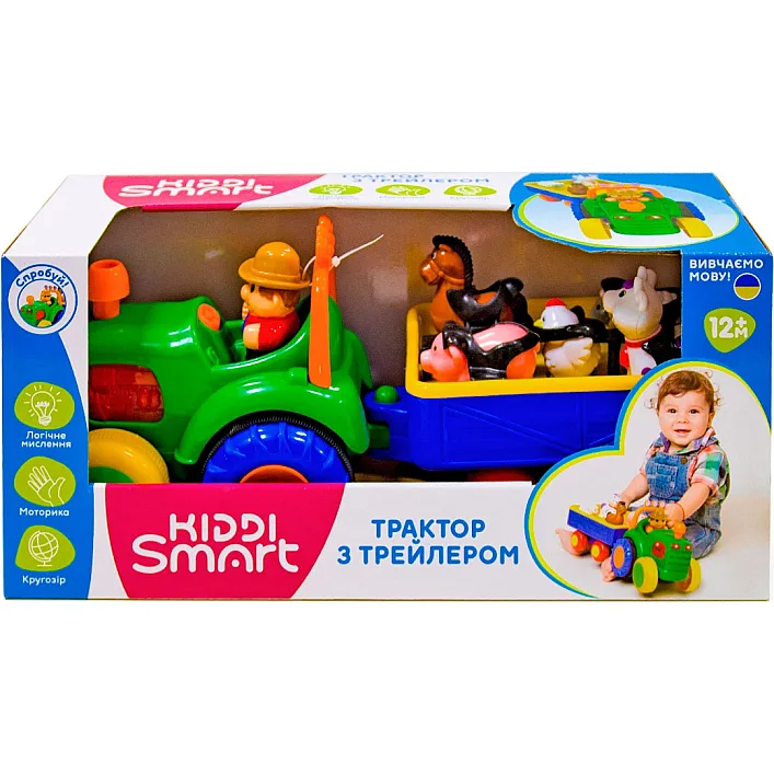Ігровий набір ТРАКТОР З ТРЕЙЛЕРОМ 063180 KIDDI SMART (світло, українська) (Муз2504)