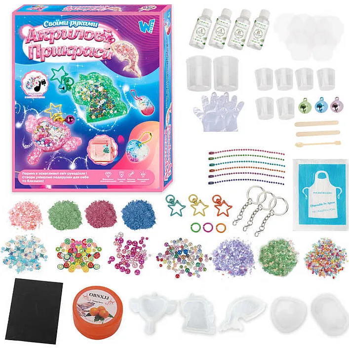 Акрилові прикраси 17947 /86608/55404 (48) "WToys", 3 види, епоксидний клей, активатор, силіконові молди, прикраси, ланцюжки, в коробці, МІКС ВИДІВ