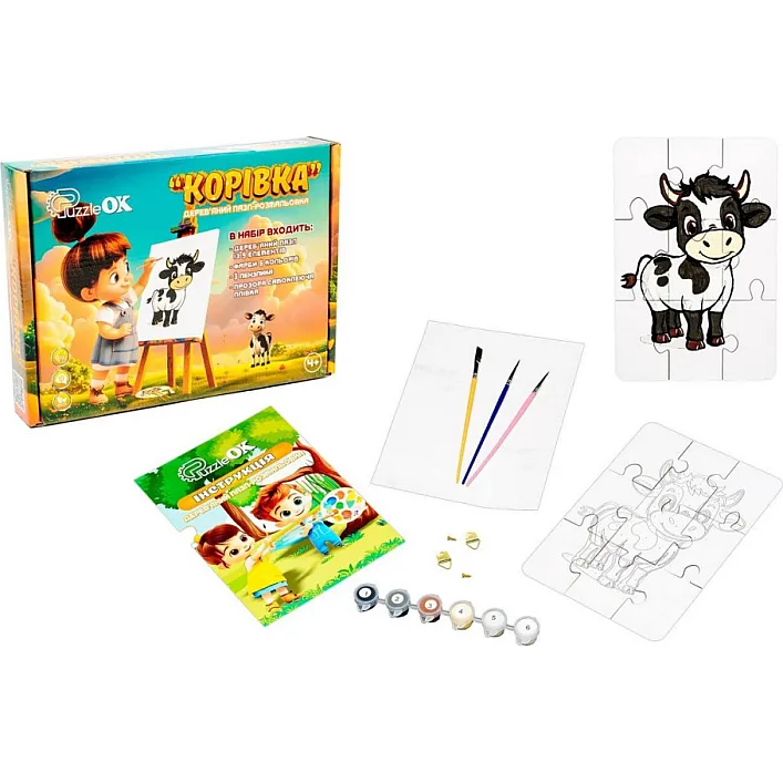 Деревянный пазл-раскраска "Коровка" А5 Puz-22936 PuzzleOK (Дер9936)