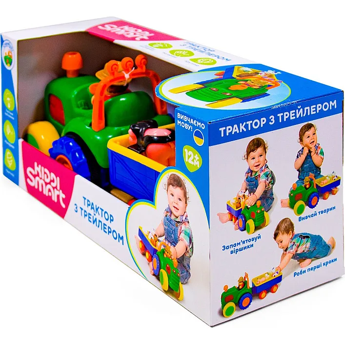 Ігровий набір ТРАКТОР З ТРЕЙЛЕРОМ 063180 KIDDI SMART (світло, українська) (Муз2504)
