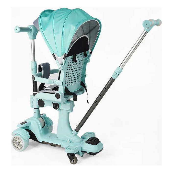 Самокат 5в1 "Skyper" BL-94617(4) колеса PU125х40 мм со светом, с капюшоном, поворотное сиденье, с ДОП, КОЛЕСАМИ, защитный бампер, в коробке