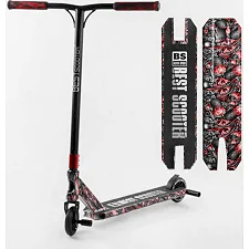 Самокат трюковый Best Scooter BS-77488 (4) HIC-система, ПЕГИ, алюминиевый диск и дека с ПРИНТОМ, колёса PU, d=110мм, ширина руля - 60 см, в коробке