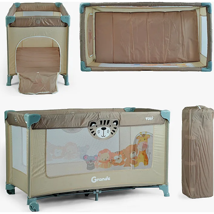 Ліжечко-манеж Toti T-07710 (1) колір коричневий, розмір 126x65x75 см, в коробці