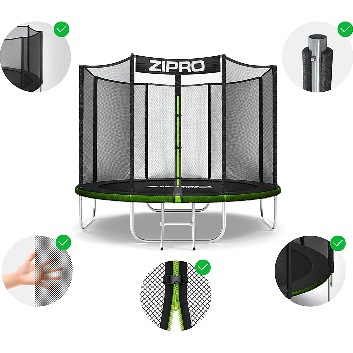 Батут Zipro Jump Pro з зовнішньою сіткою 8 футів 252 см чорно-зелений