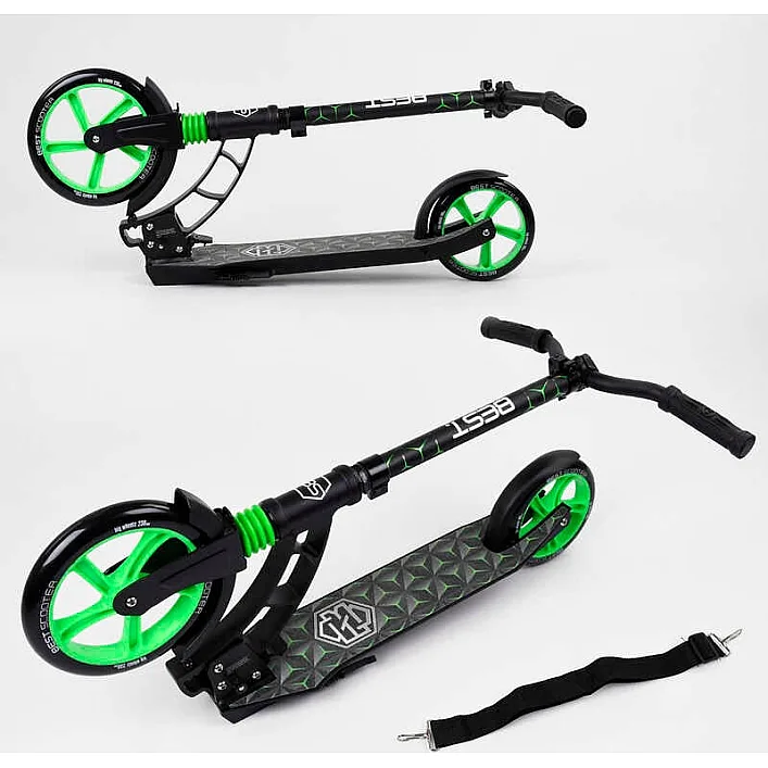 Самокат двухколесный "Best Scooter" 62798 (2) колеса PU, d переднего колеса - 230мм, d заднего колеса - 180мм, 1 амортизатор передний, в коробке