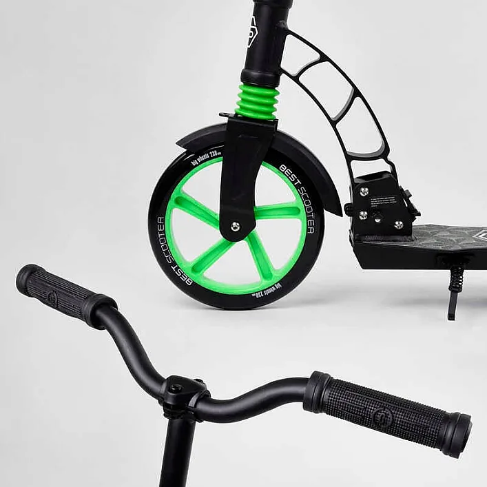 Самокат двухколесный "Best Scooter" 62798 (2) колеса PU, d переднего колеса - 230мм, d заднего колеса - 180мм, 1 амортизатор передний, в коробке