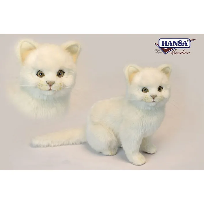 Мягкая игрушка Белый котенок, сидящий длина 32см, Hansa (6433)