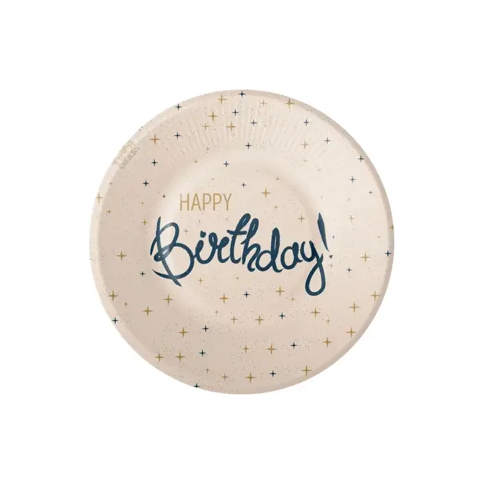 Бумажные тарелки Твоя Забава "Happy Birthday" кремовая 10шт. (18см.) (Дер1167)