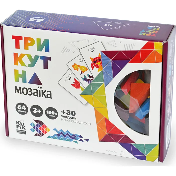 Дерев'яна розвиваюча гра "Трикутна мозаїка" 64 дет. 900194 IGROTECO (Дер9494)