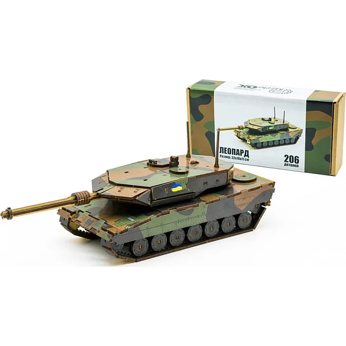 Деревянный 3D конструктор "ЛЕОПАРД" 206 дет., 206-0260 г. 32*10*11 см PuzzleOK (Дер6026)