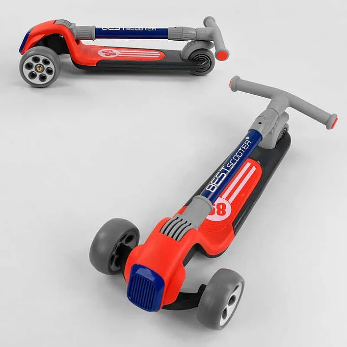 Самокат трехколесный RS-9119 (6) Best Scooter, КРАСНЫЙ, складной алюминиевый руль, 3 колеса PU со светом, d=120*50мм