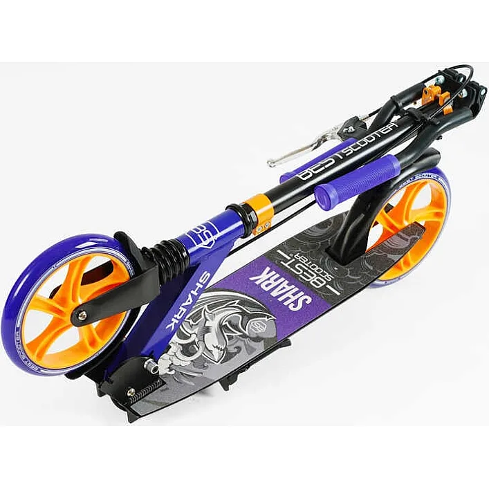 Самокат двухколесный "Best Scooter" SH-10042(4) "SHARK", с ручным тормозом, зажим руля, колеса PU - 20 см, 1 амортизатор, в коробке