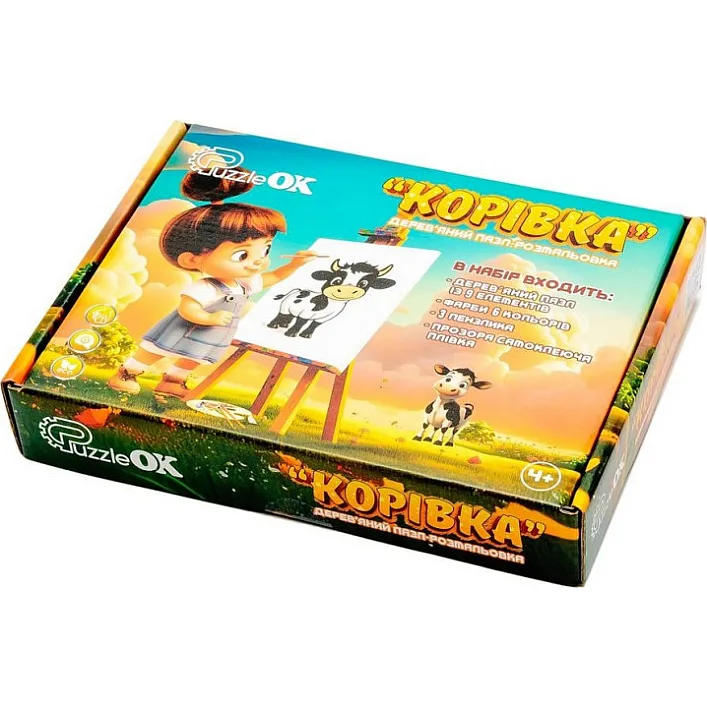 Деревянный пазл-раскраска "Коровка" А5 Puz-22936 PuzzleOK (Дер9936)